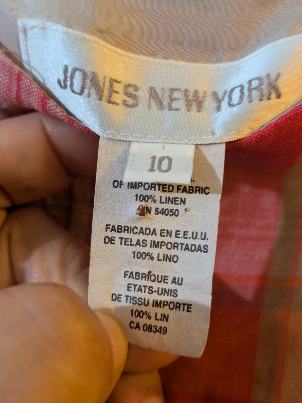 Jones New York 100% Linen Plaid Shift Dress Pink Peach Size 10 - Picture 4 of 4
